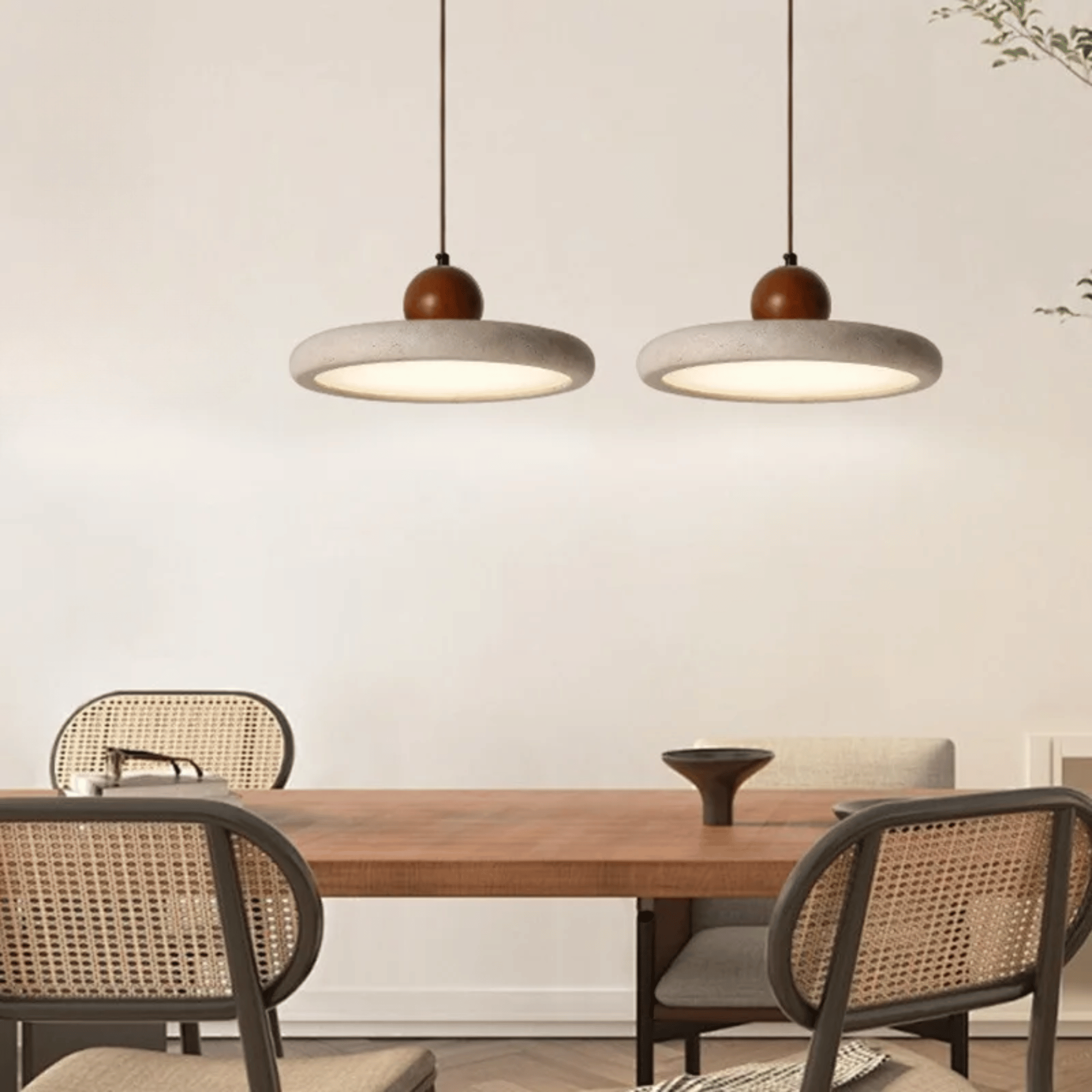 Natural Travertine Wood Pendant Light Wabi-Sabi, Walnut / Duo, Ceiling Fixtures, Steiva Stone