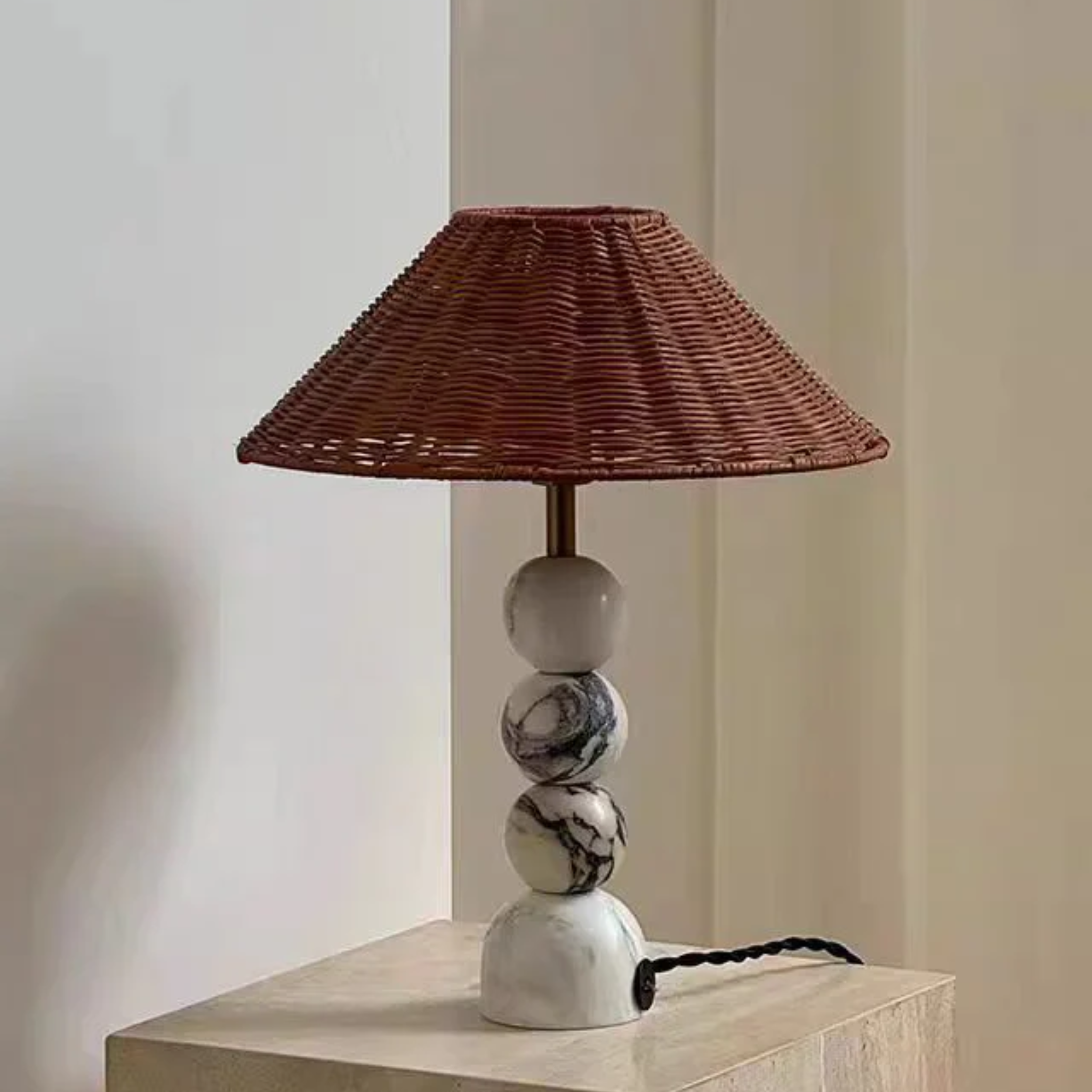 Stenglo Marble Rattan Table Lamp Warm Ambient Light, Lamps, Nordic Shade