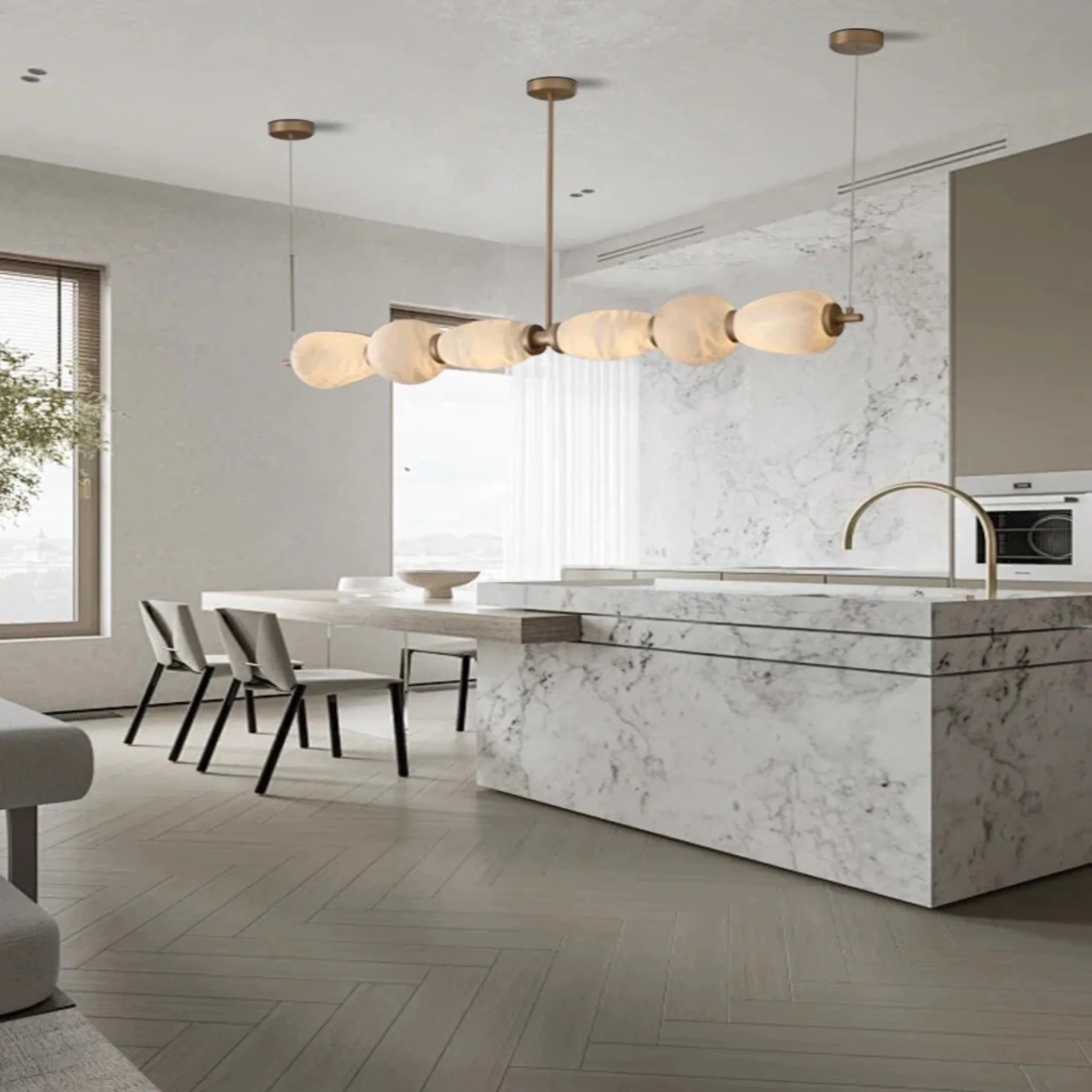 Stenvei Marble Pendant Light – Gold Dimmable 53 in, Ceiling Fixtures, Natural