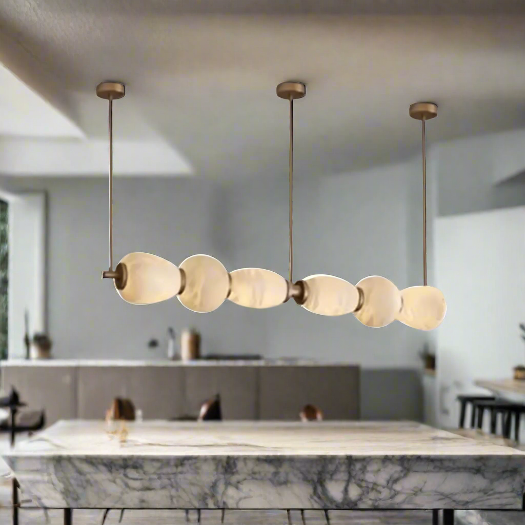 Stenvei Marble Pendant Light – Gold Dimmable 53 in, Ceiling Fixtures, Natural