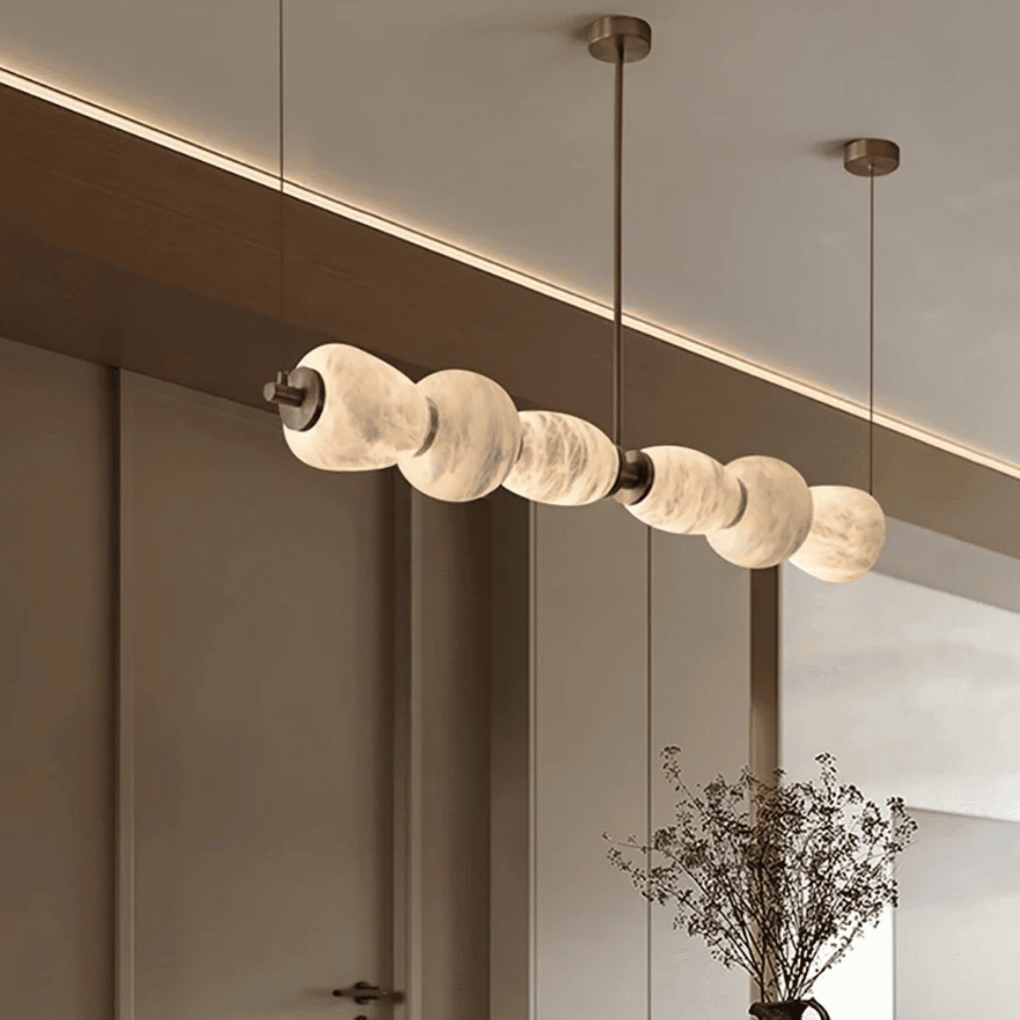 Stenvei Marble Pendant Light – Gold Dimmable 53 in, Ceiling Fixtures, Natural