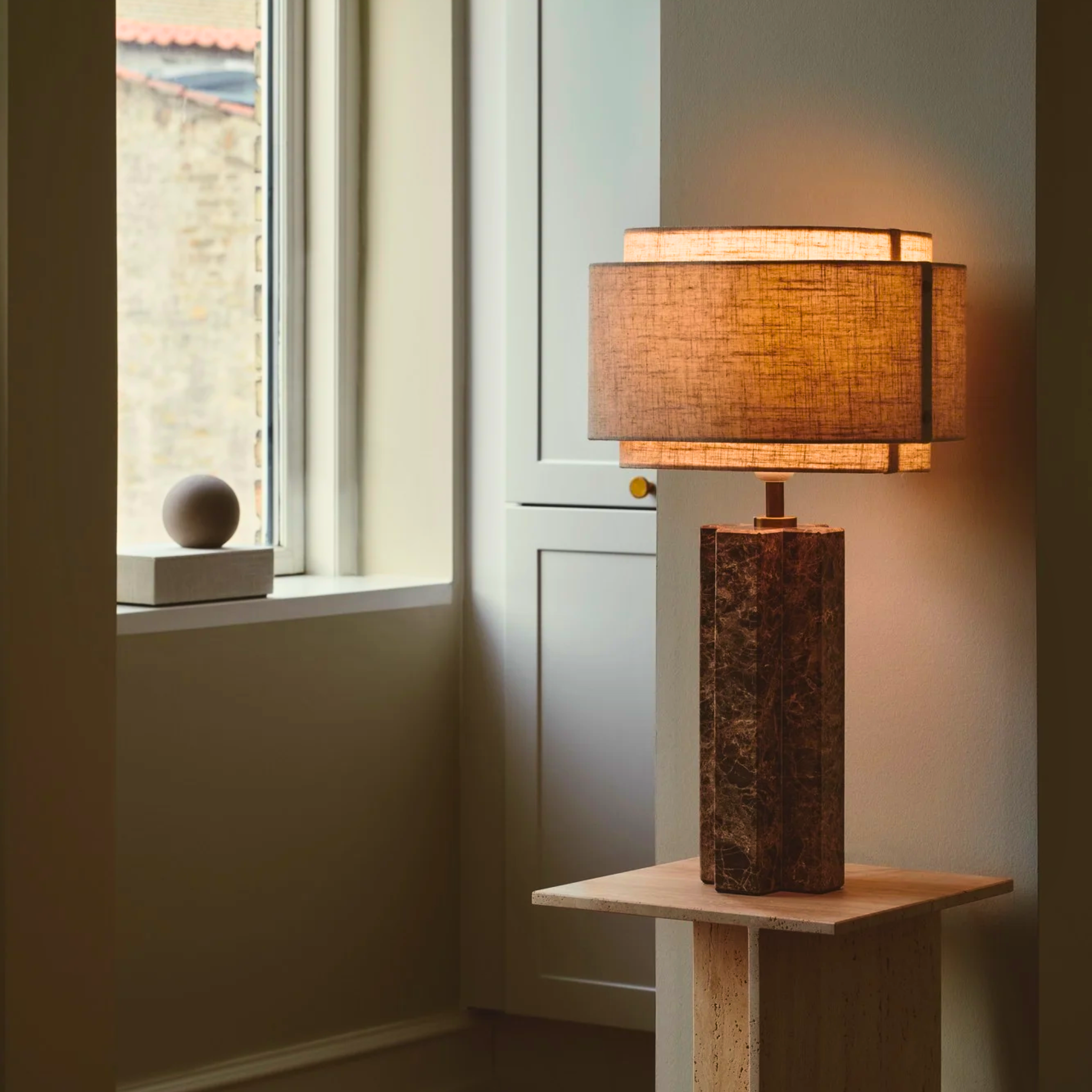 Natural Marble Table Lamp Warm White Nordic Light, Lamps, Stenvei Fabric Shade