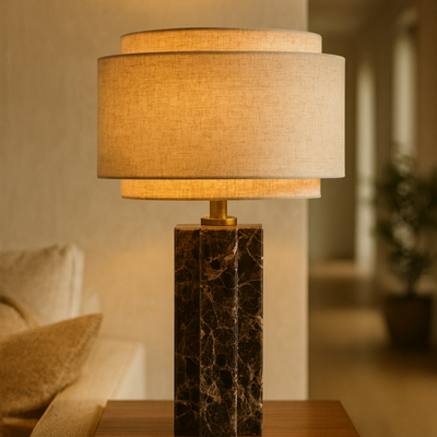 Translation missing: en.Natural Marble Table Lamp Warm White Nordic Light, Lamps, Stenvei Fabric Shade