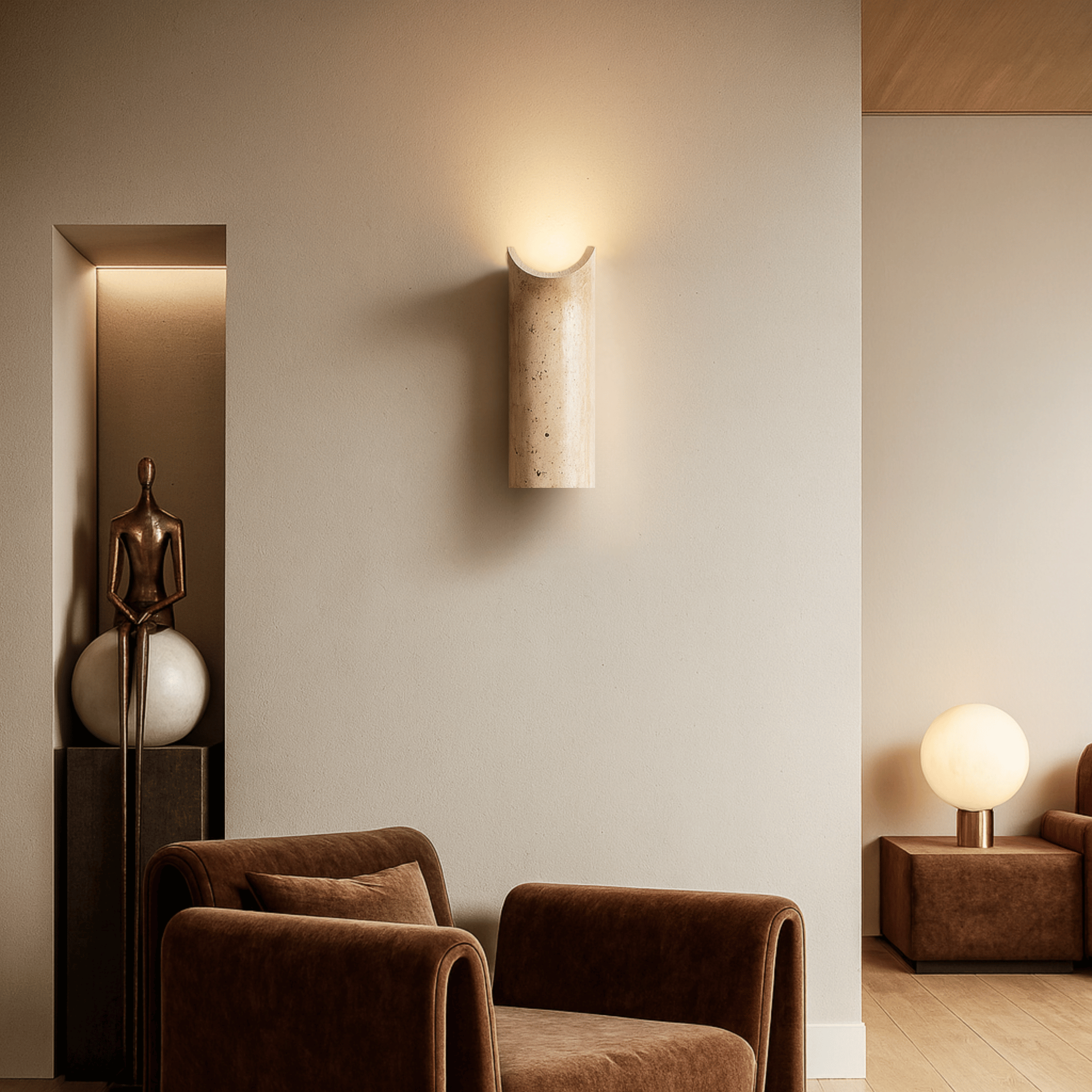 Travertine Wall Sconce Modern Natural Stone Light, Fixtures, Stenvei LED