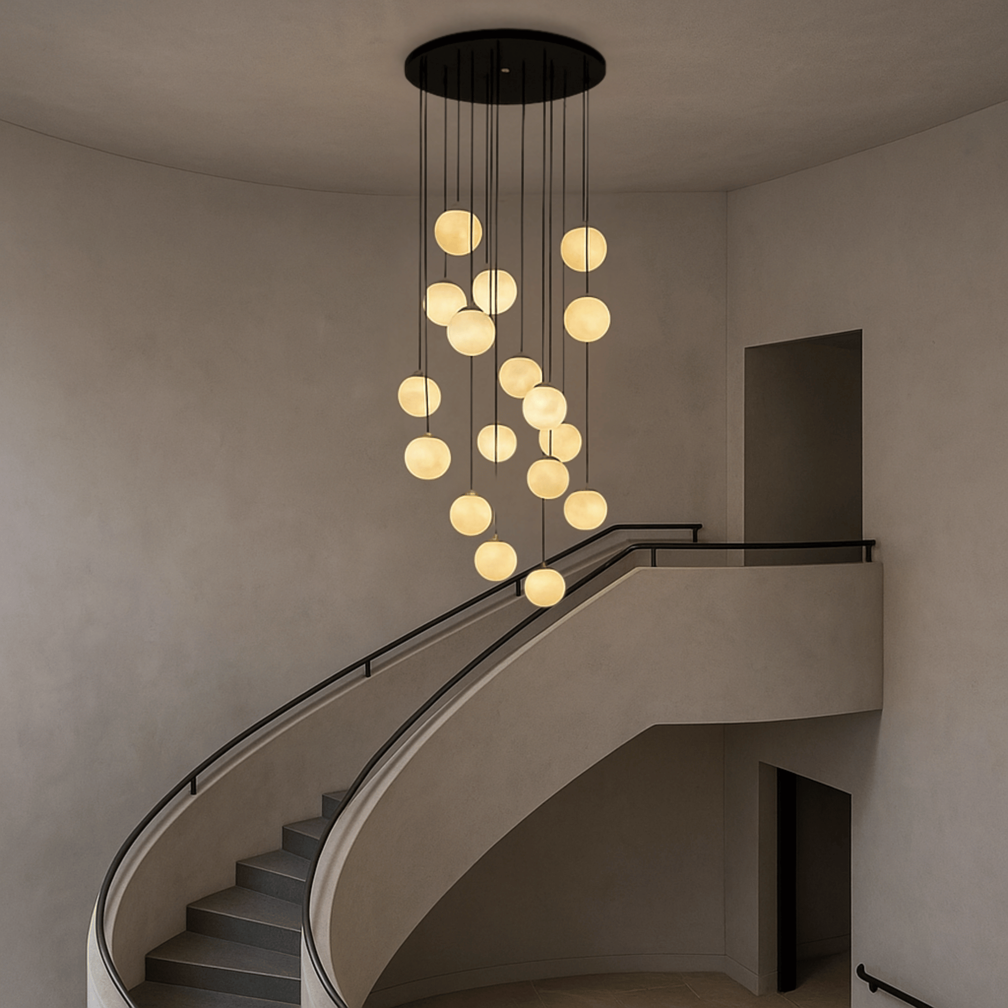 Stigna LED Stair Chandelier Acrylic Sphere Light, 18 heads / Cold White, Chandeliers, Modern