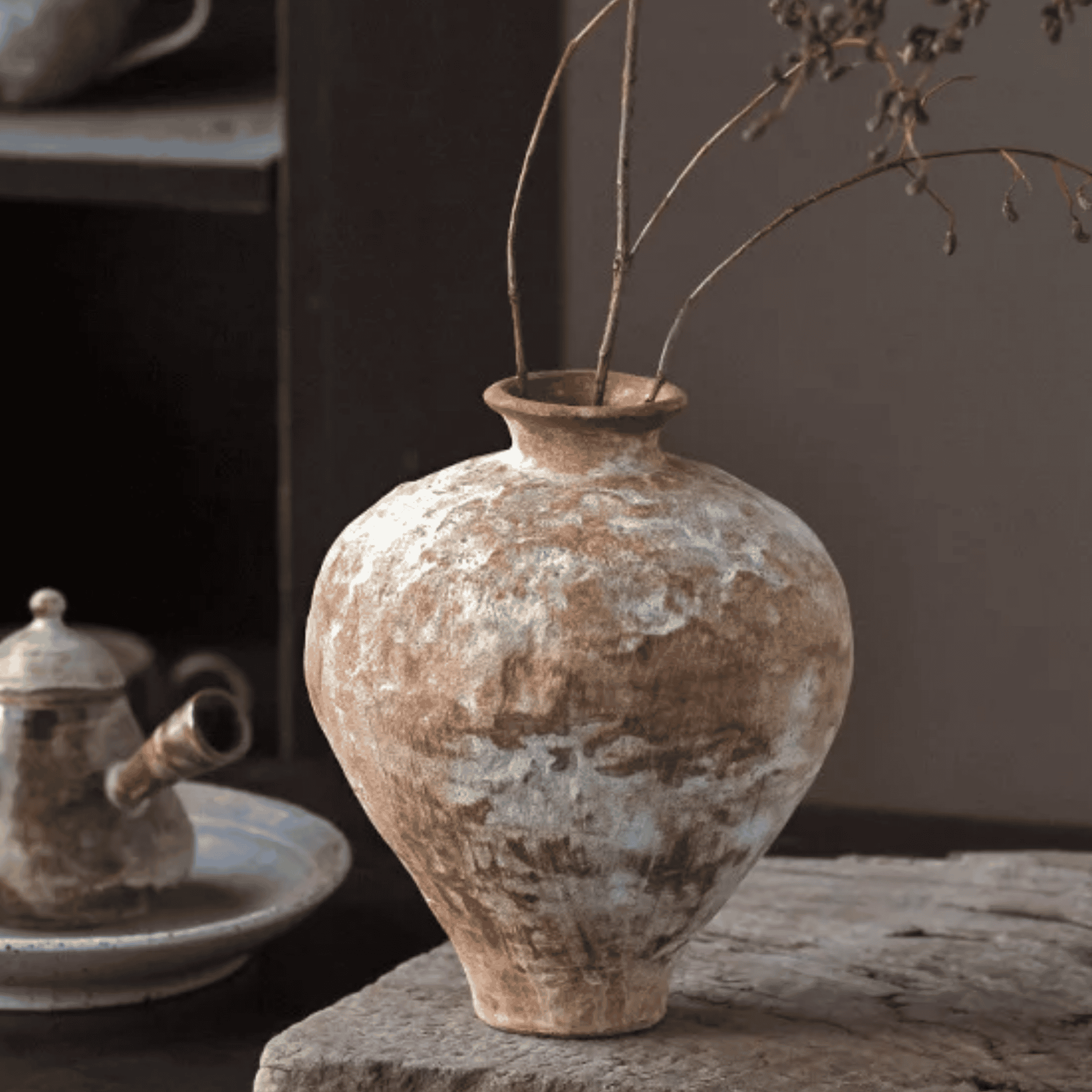 Small Jingdezhen Ceramic Wabi-Sabi Vase by Skonne, Kase, Vases, Stille