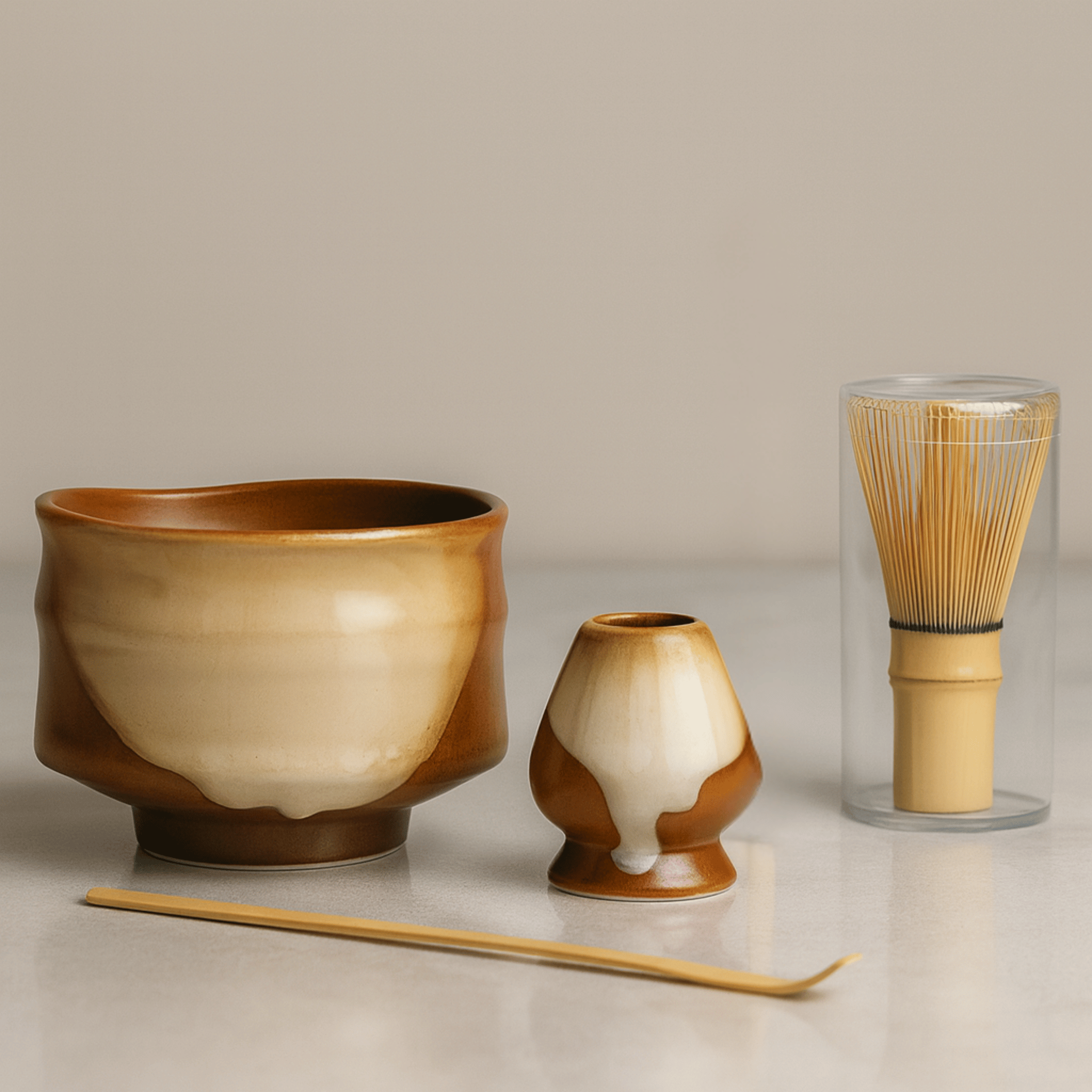 Handcrafted Ceramic Matcha Set for Tea Ritual, Rusty Glazed, Sets, Stillro with Bamboo Whisk