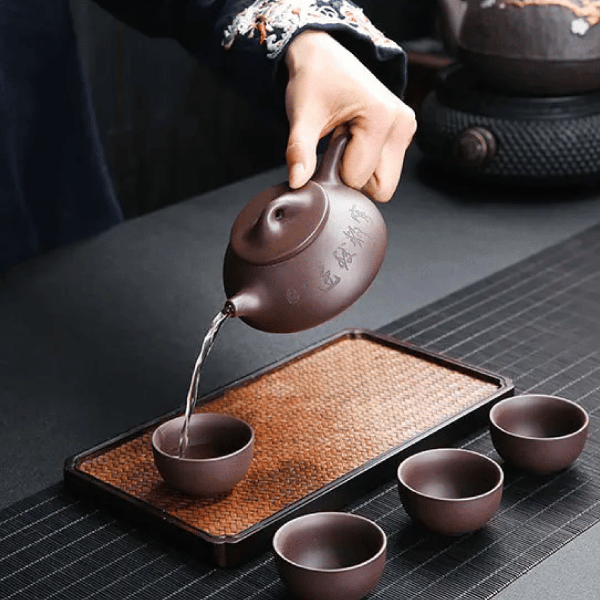 Authentic Zisha Clay Gongfu Tea Set 4 Cups Skonne, Sets, Stillvann Purple Ceremony