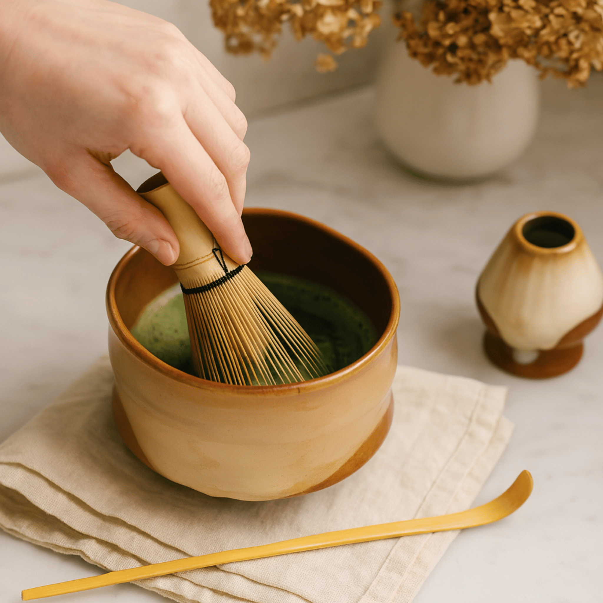Stilva Ceramic Matcha Tea Set with Bamboo Whisk Gift, Sets, Traditional 4-Piece