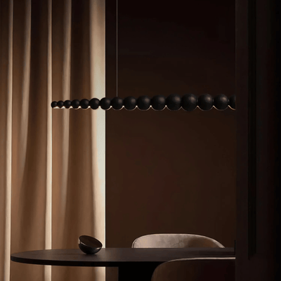 Dimmable Wood Bead Linear Pendant Light for Dining, Large, Ceiling Fixtures, Strengla Black