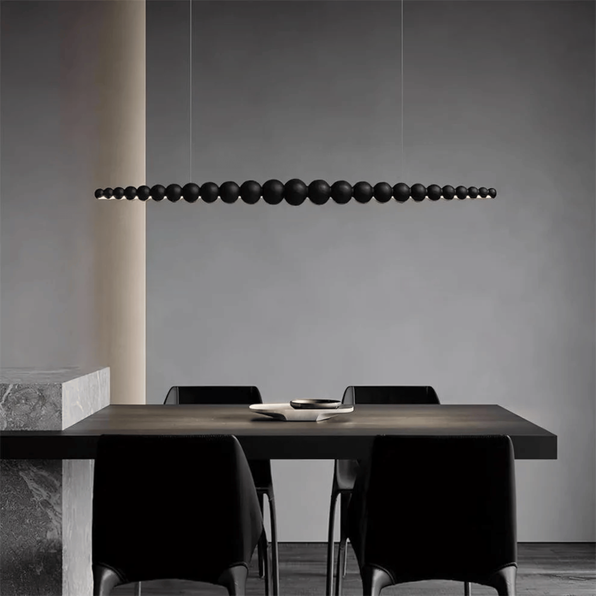Dimmable Wood Bead Linear Pendant Light for Dining, Small, Ceiling Fixtures, Strengla Black