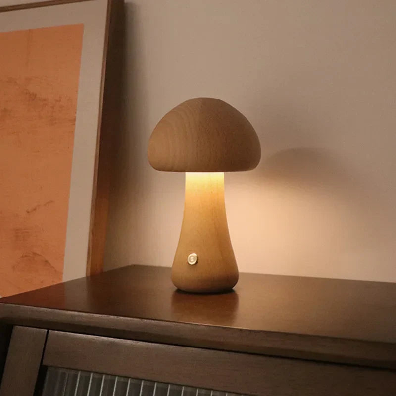 Svampa Mushroom Night Light Wood Touch Sensor Lamp, Medium Beech, Table Lamps, Bedside