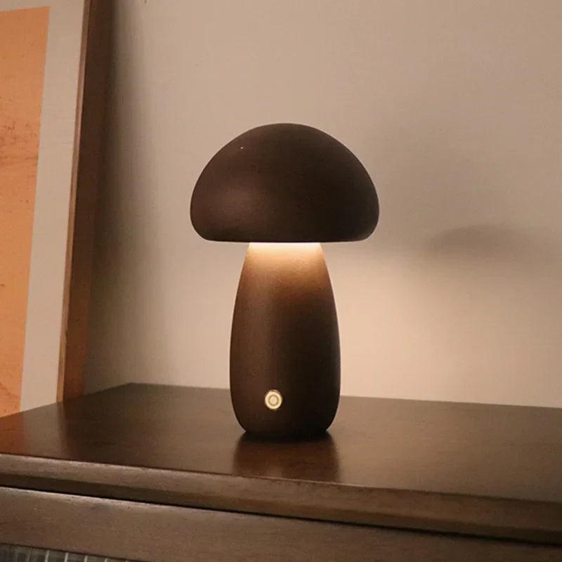 Svampa Mushroom Night Light Wood Touch Sensor Lamp, Medium Walnut, Table Lamps, Bedside