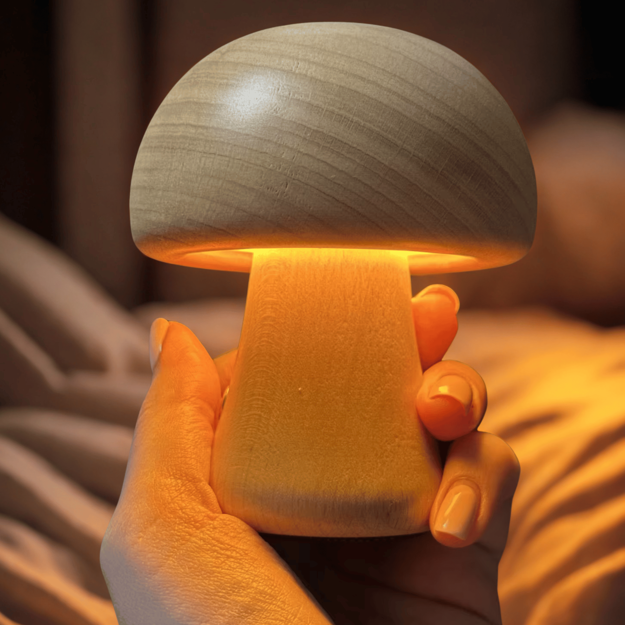 Svampa Mushroom Night Light Wood Touch Sensor Lamp, Table Lamps, Bedside