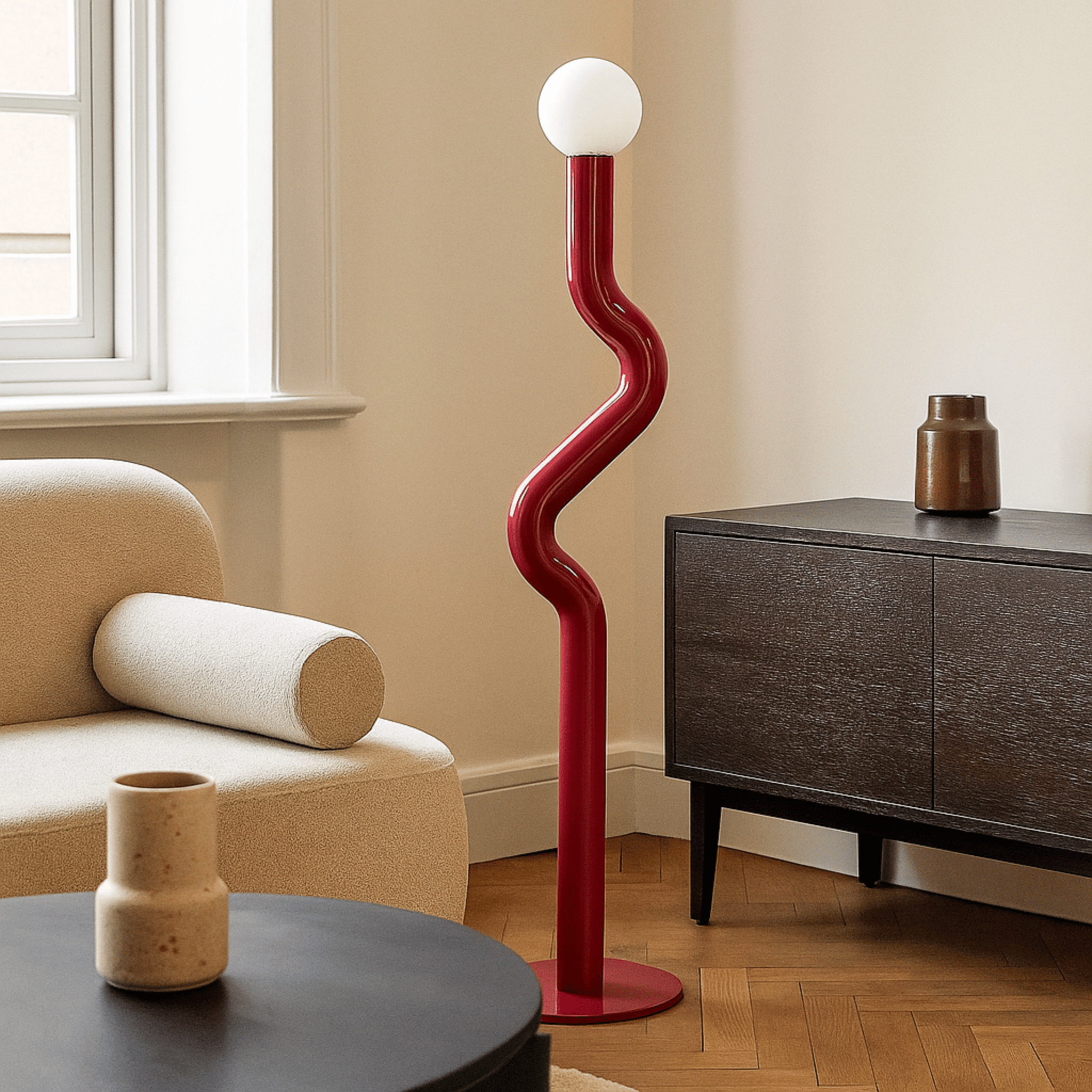 Modern Curved Floor Lamp with Soft Ambient LED Light, Fuchsia, Lamps, Svinga Minimalist