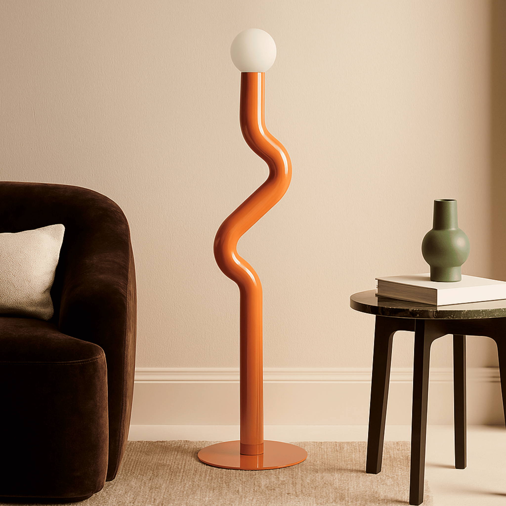 Modern Curved Floor Lamp with Soft Ambient LED Light, Orange, Lamps, Svinga Minimalist