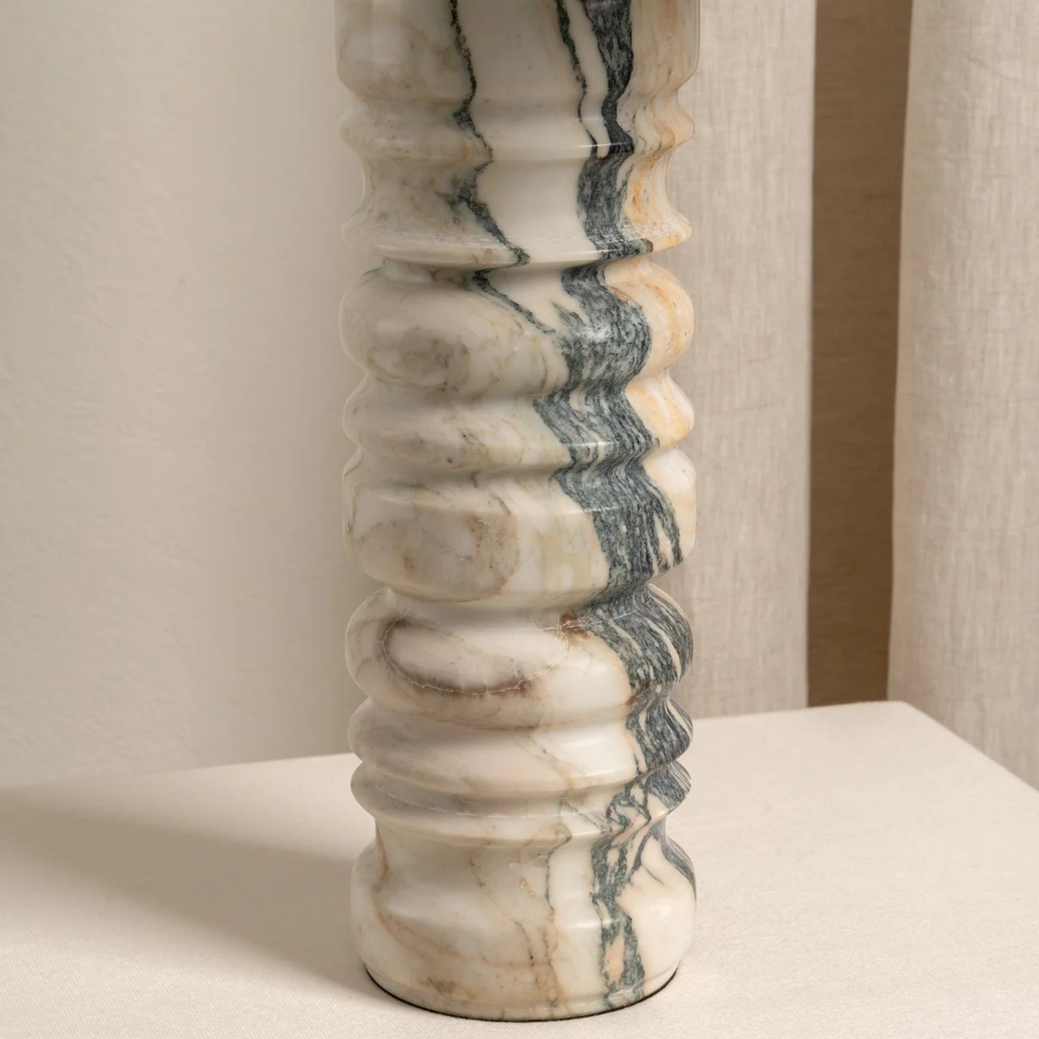 Svirla Marble Table Lamp - Sculptural Stone Light, Beige, Lamps, Nordic Design