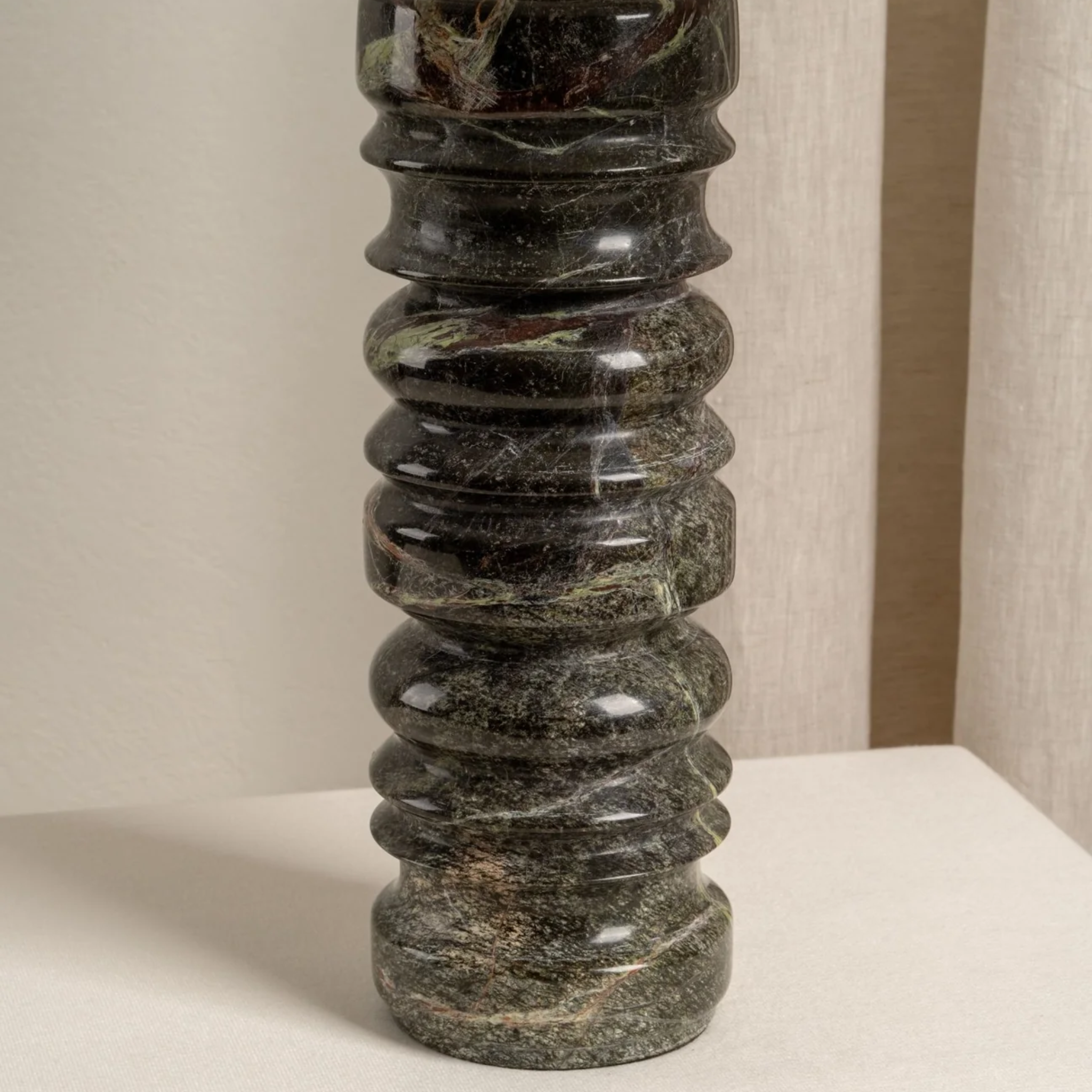 Svirla Marble Table Lamp - Sculptural Stone Light, Forest Green, Lamps, Nordic Design