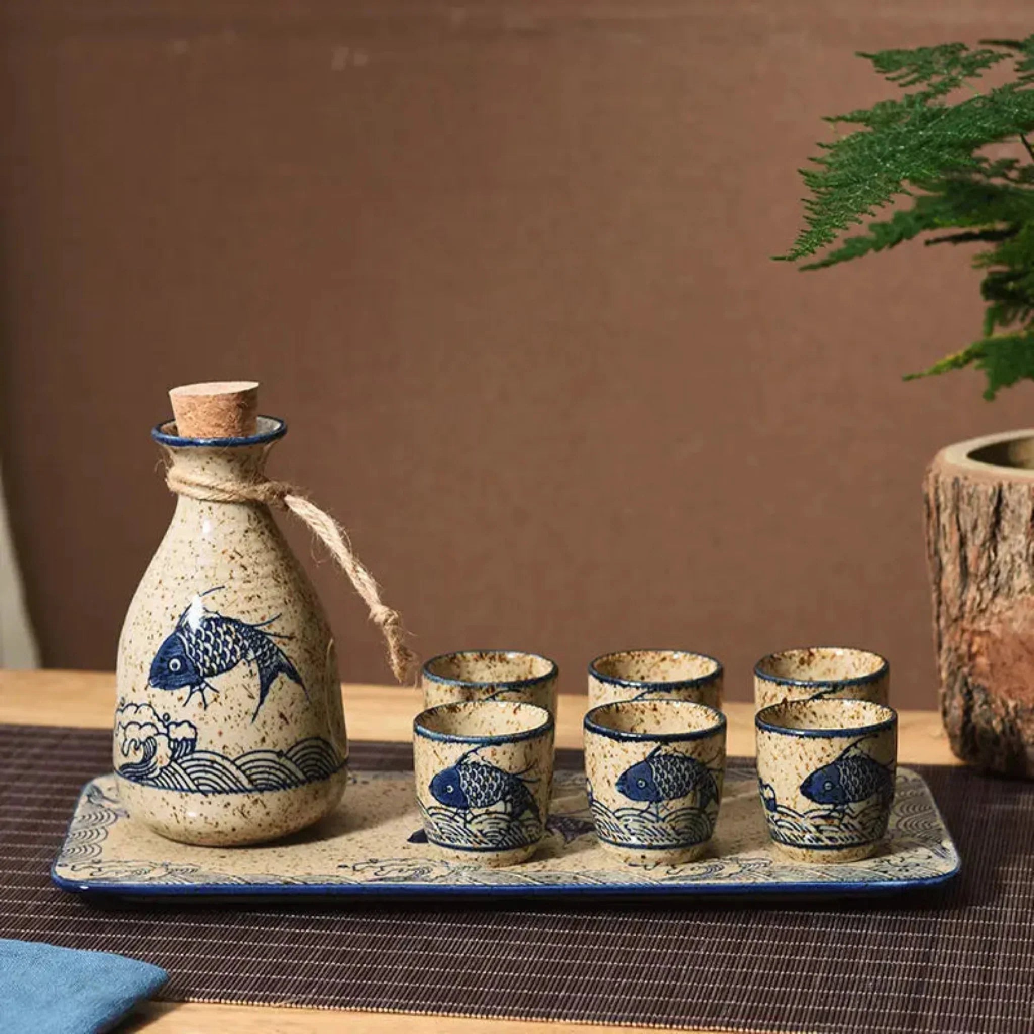 Torveld Ceramic Sake Set — Handmade Cup and Carafe, Drinkware Sets,