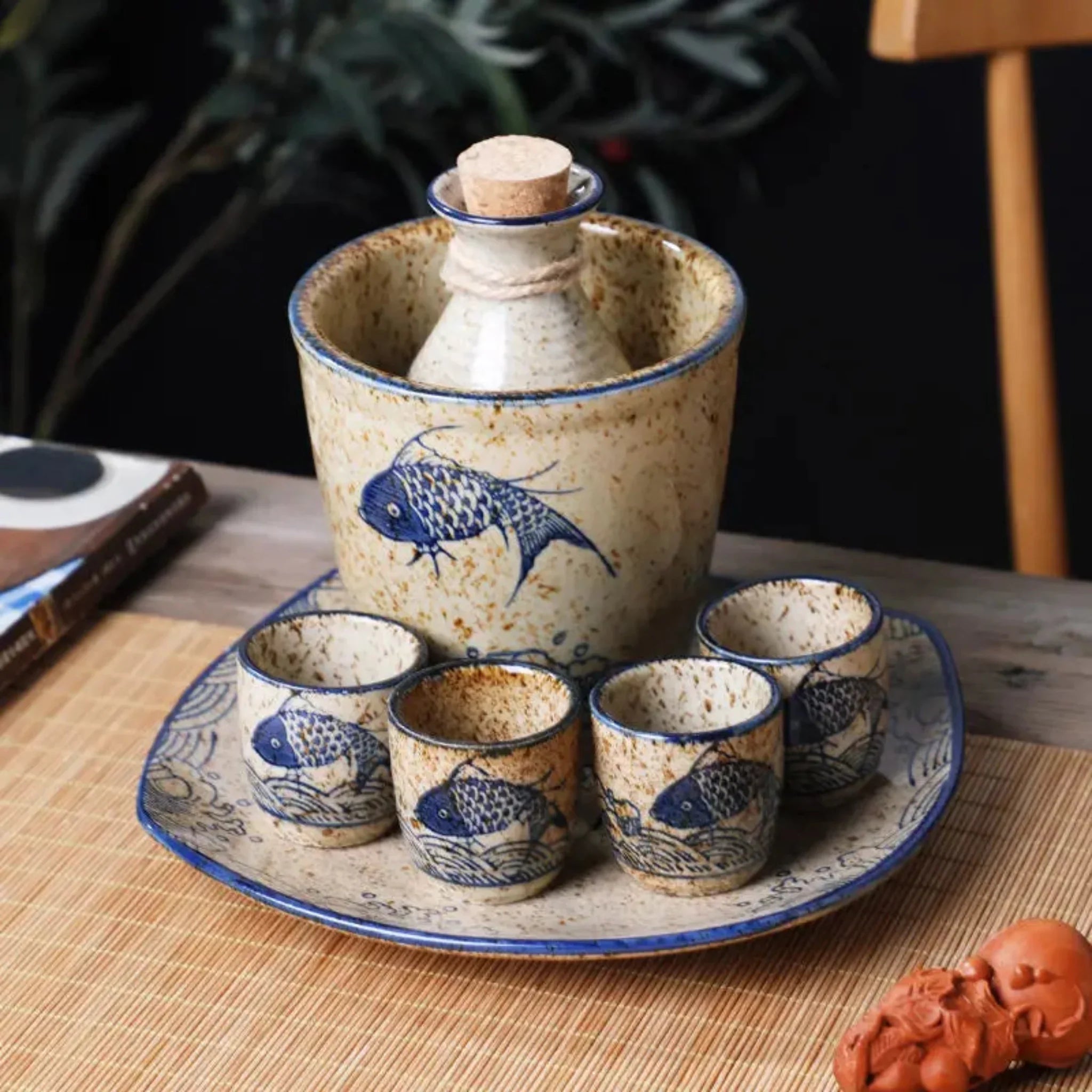 Torveld Ceramic Sake Set — Handmade Cup and Carafe, Drinkware Sets,