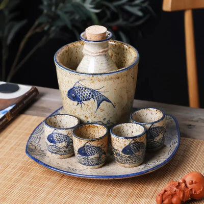 Torveld Ceramic Sake Set — Handmade Cup and Carafe, Drinkware Sets,