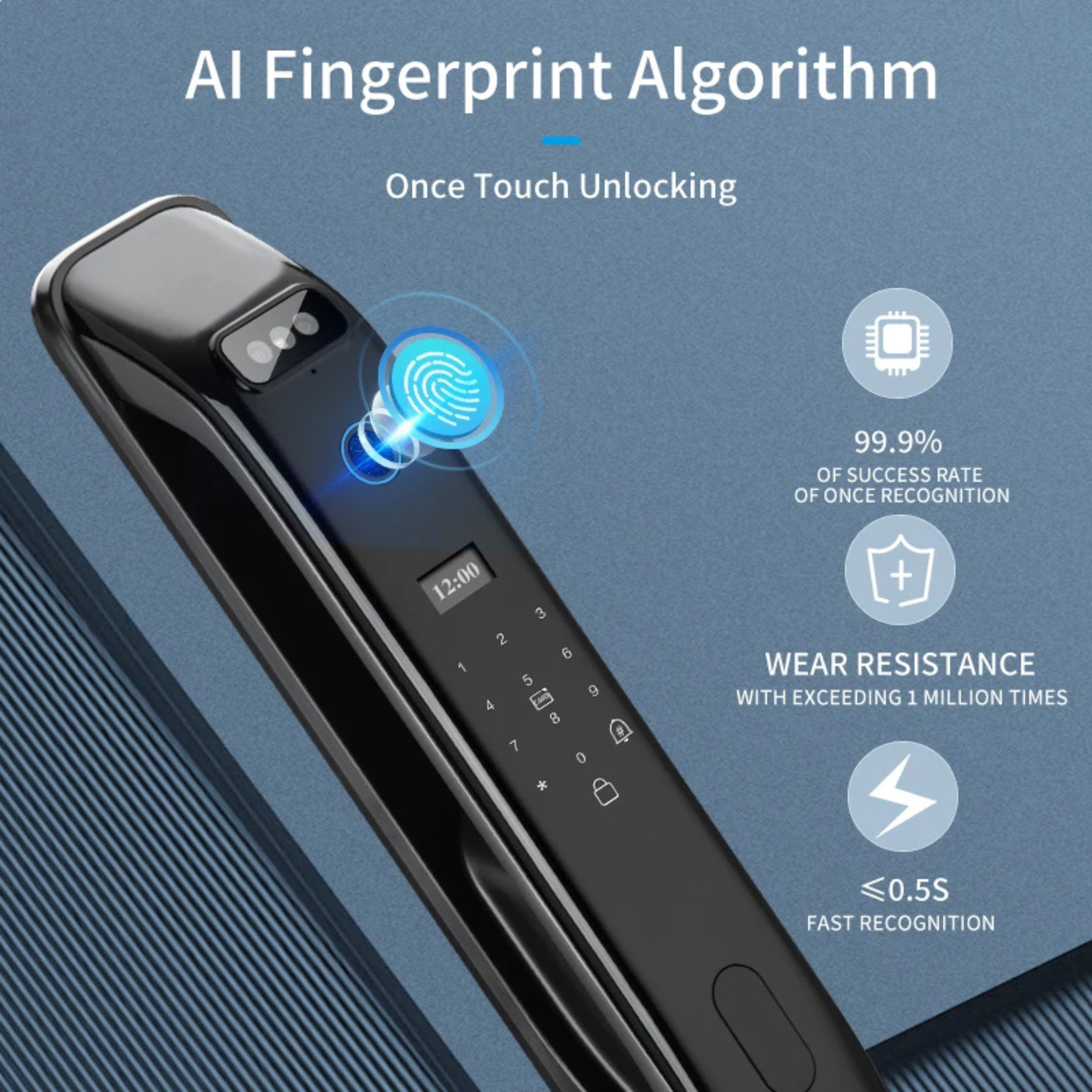 Smart Biometric Door Lock with 3D Face Recognition, Deadbolts, Vaktir