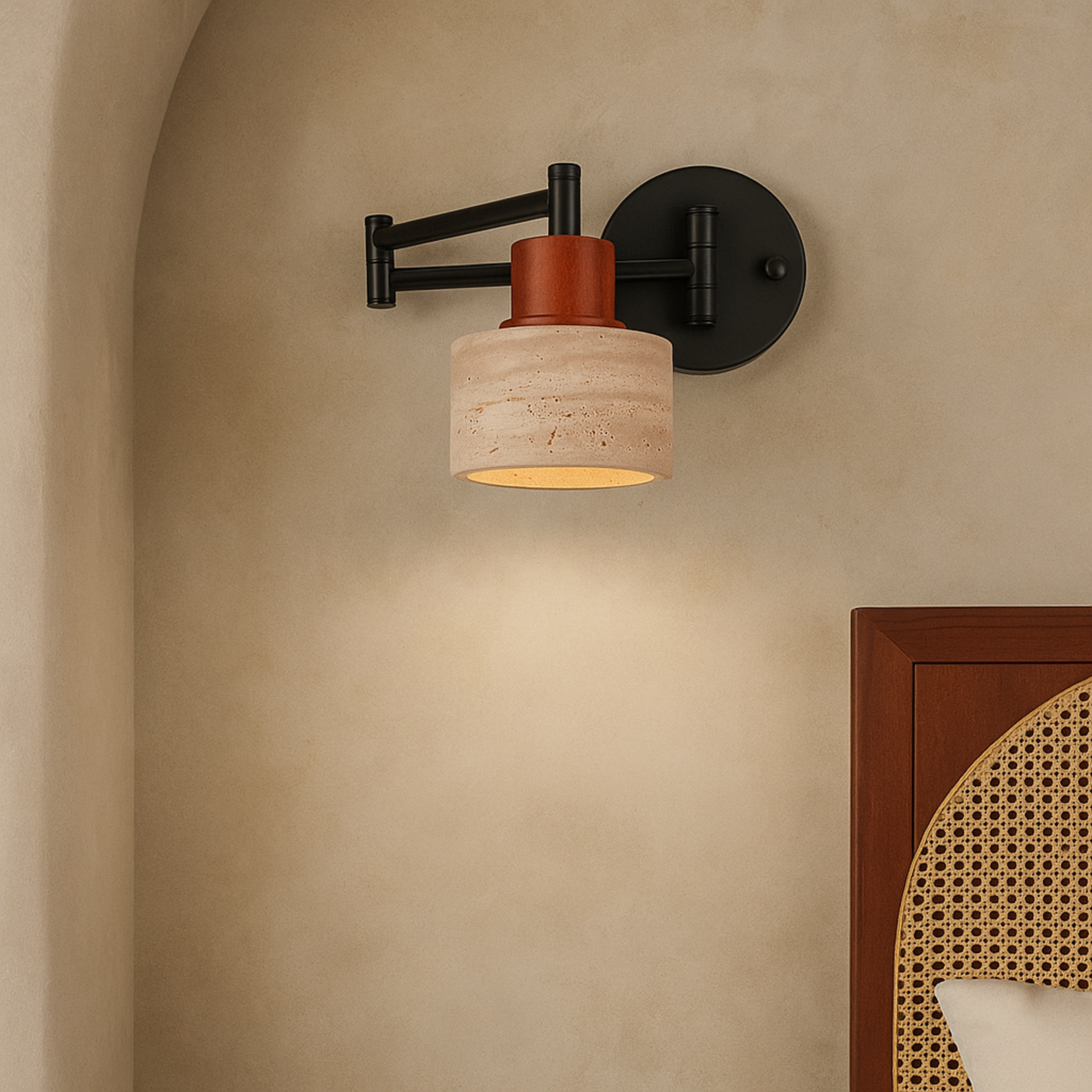 Travertine Stone Wall Sconce with Warm Ambient LED, Light Fixtures, Varsten Natural Adjustable