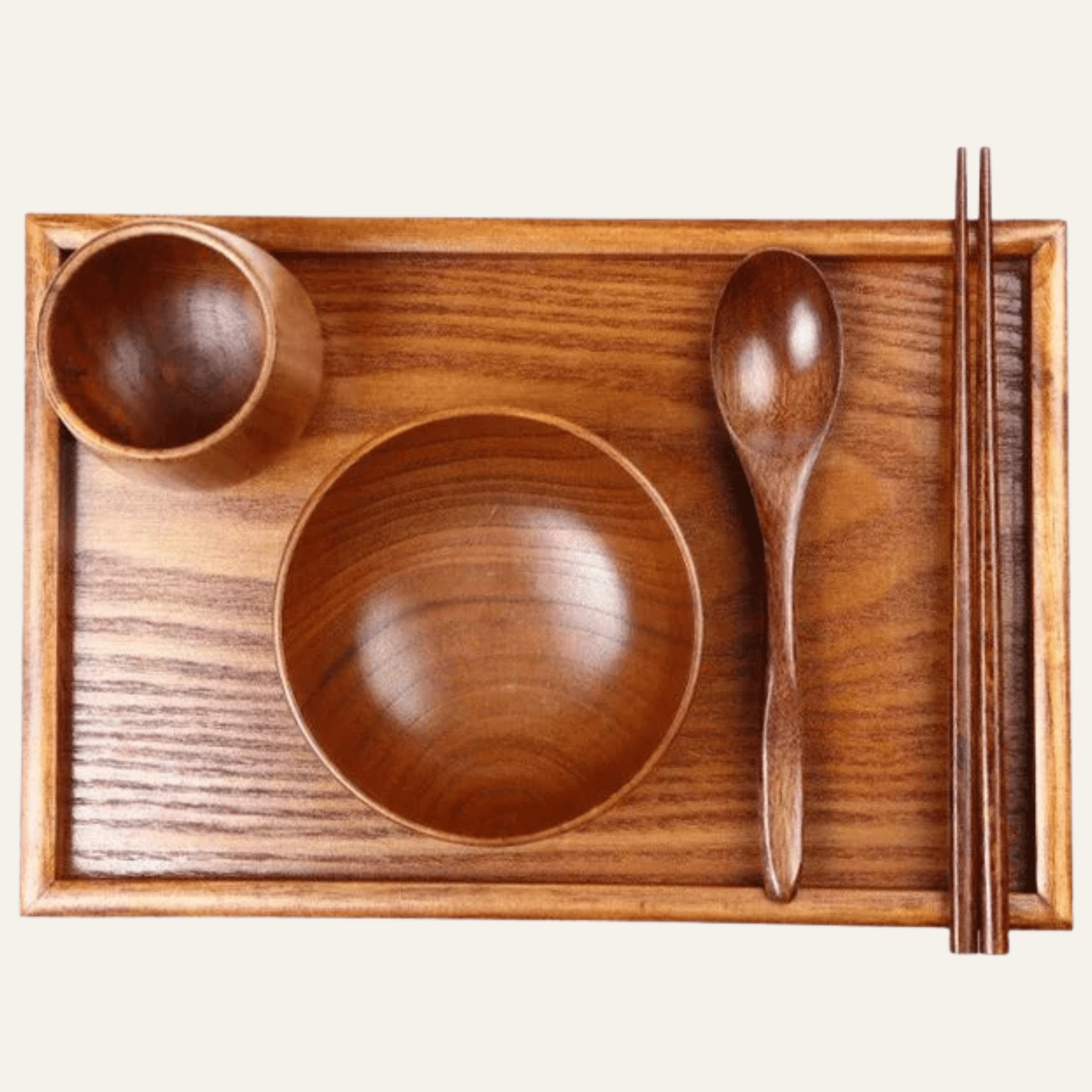 Minimalist Solid Wood Japanese Dinnerware Set Gift, Sets, Vedra Jujube Dining 5pc