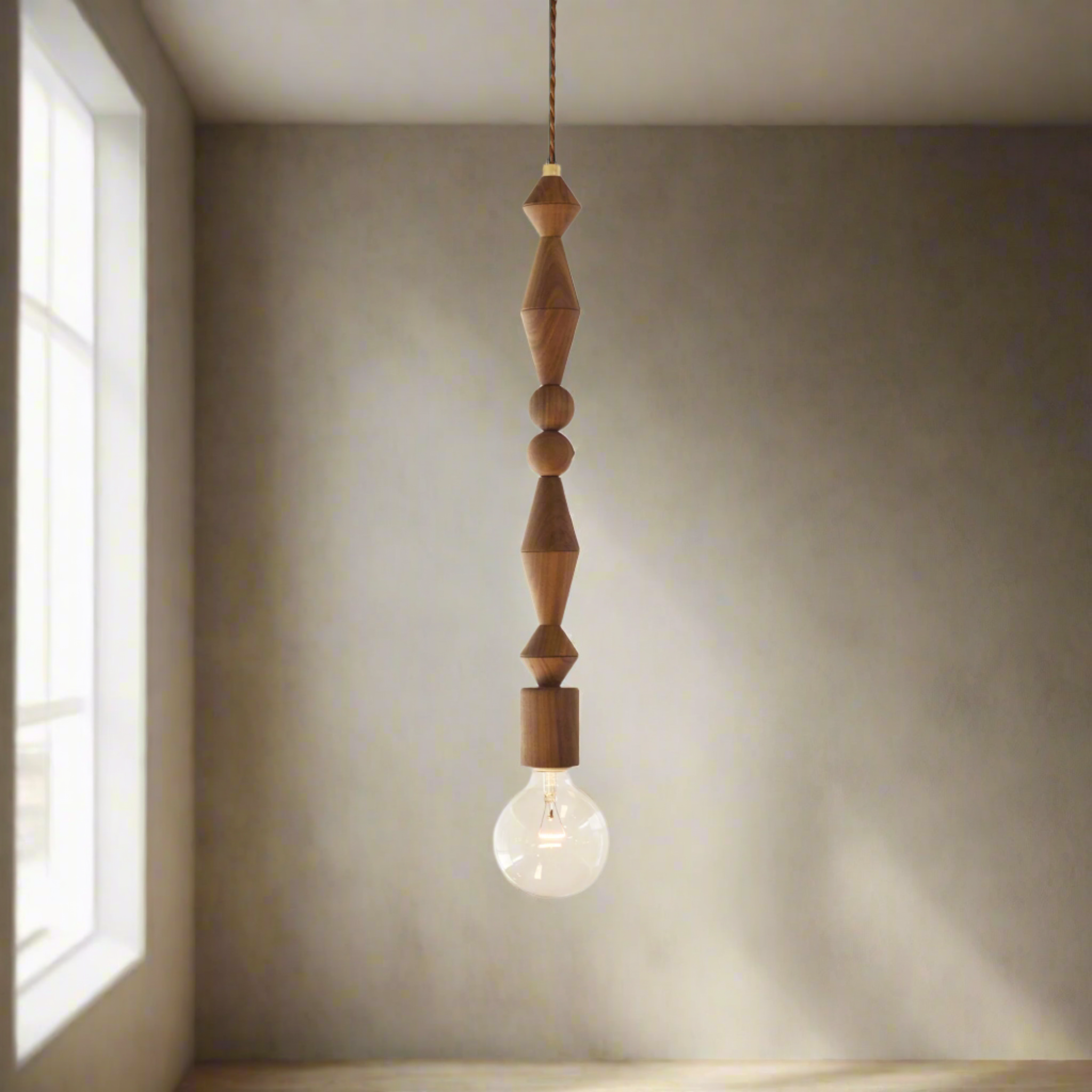 Vedra Wood and Glass Pendant Light Wabi-Sabi Style, Ceiling Fixtures, Nordic