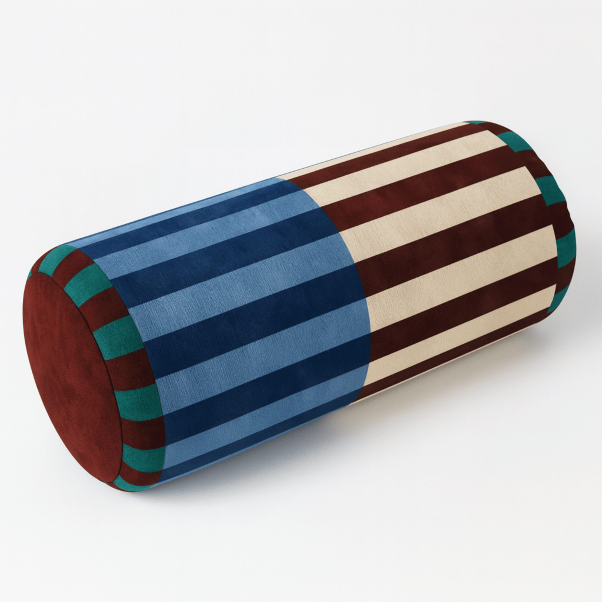 Velvra Jacquard Velvet Neck Roll Pillow with Insert, Sapphire Wine, Throw Pillows, Bolster